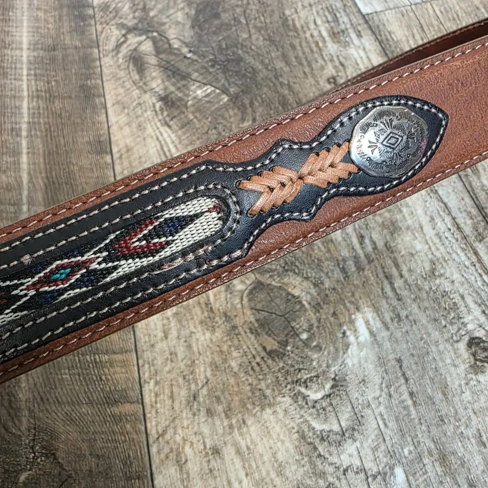 Wrangler Western Leather Belt Concho Southwest Brown Cowboy Size 44